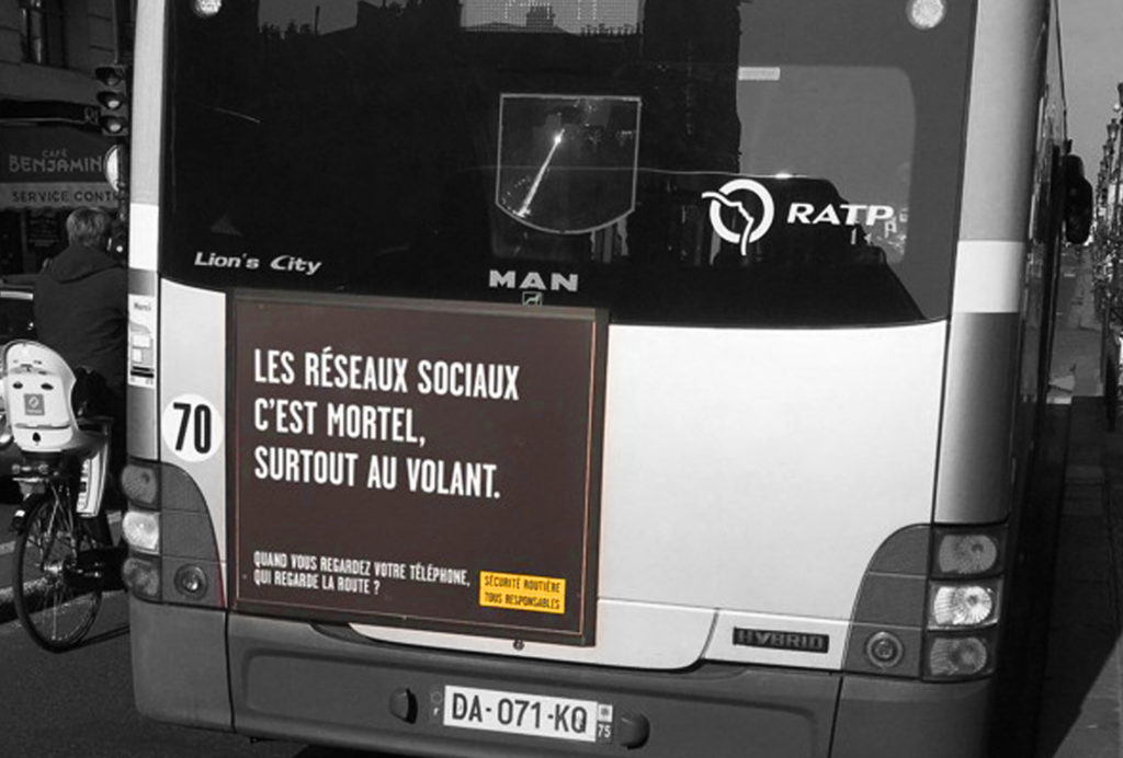 Campagne Sécurité Routière sur bus RATP Réseaux Sociaux