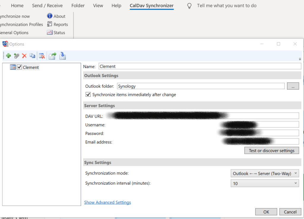 Configuration de CalDav Synchronizer sur Outlook Pro Plus