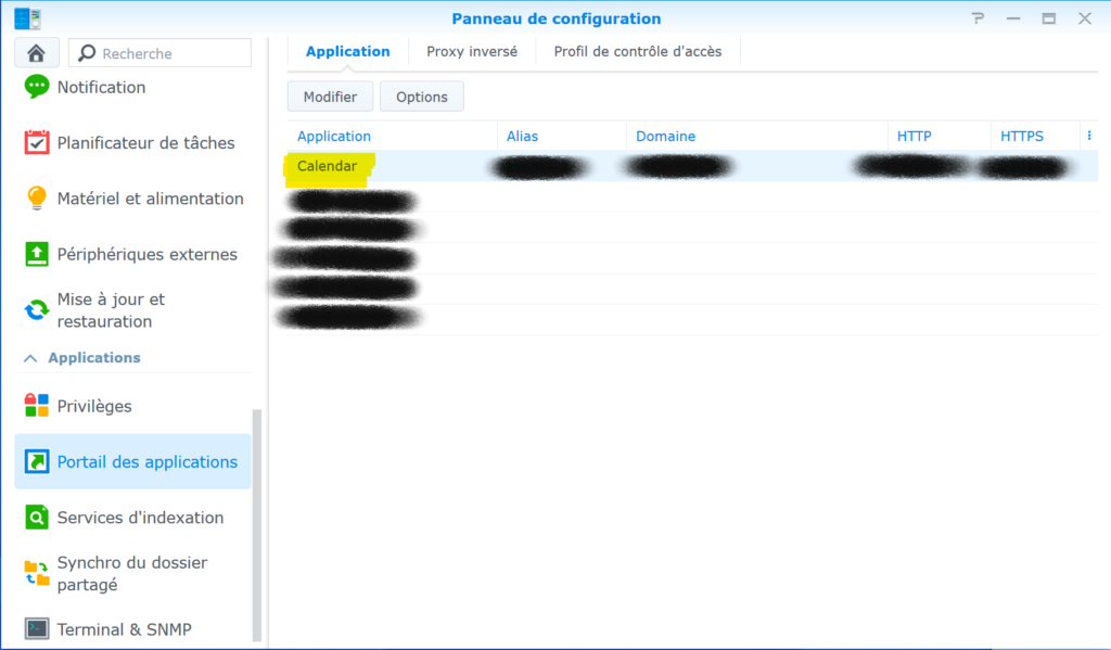 Modifier l'application Calendar via le Portail des Applications Synology