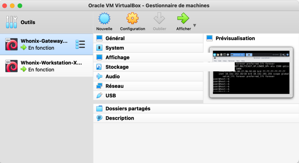 Surfer de manière anonyme grâce aux deux Virtual Machines Whonix-Gateway et Whonix-Workstation installées sur VirtualBox