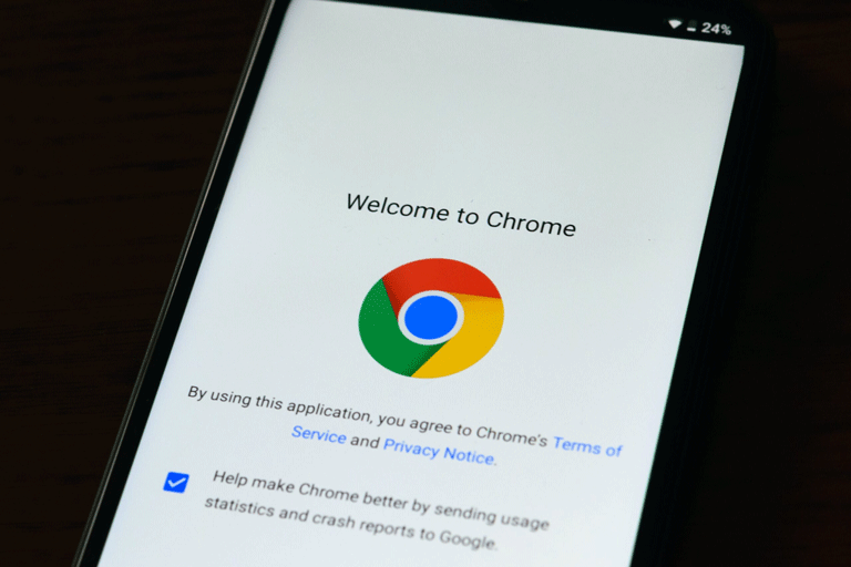 ecran welcome to google chrome sur smartphone
