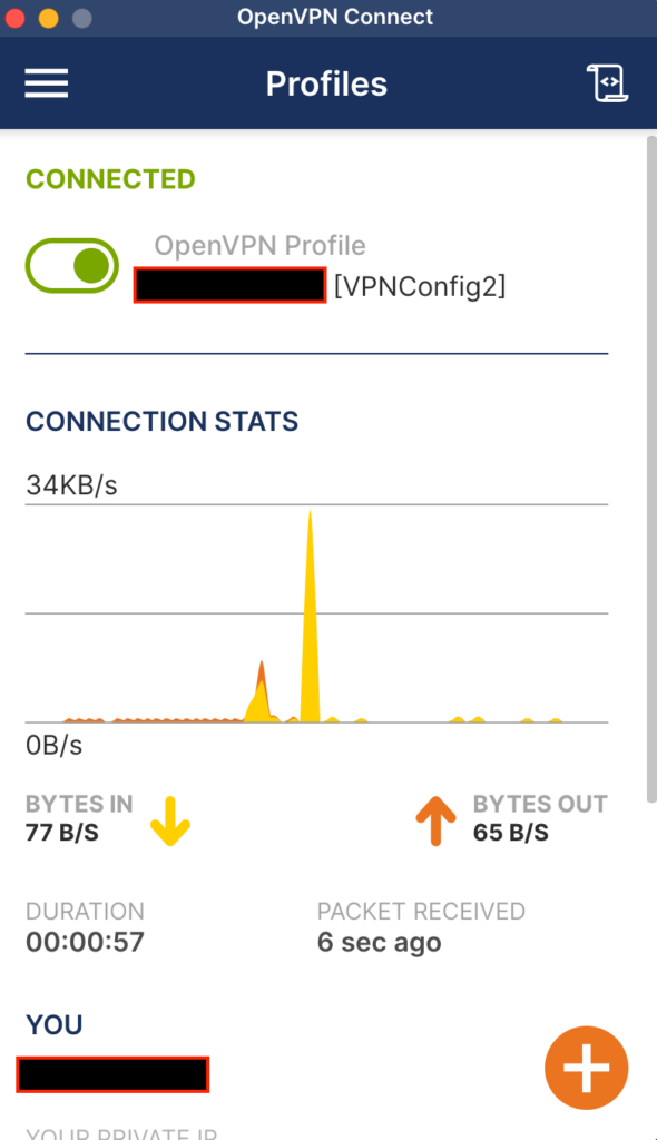 Le client OpenVPN est connecté est transmet des données via le tunnel chiffré