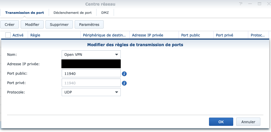 Redirection de port sur Routeur Synology pour créer un serveur Open VPN