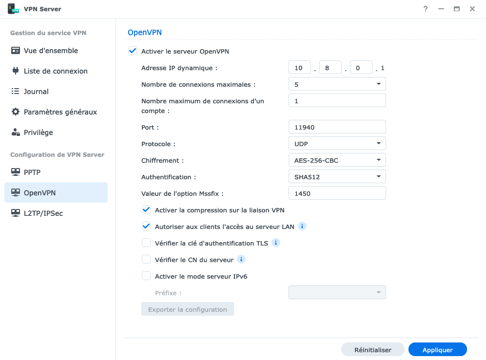 Transformer votre NAS Synology en serveur VPN - Configuration du paquet VPN Server