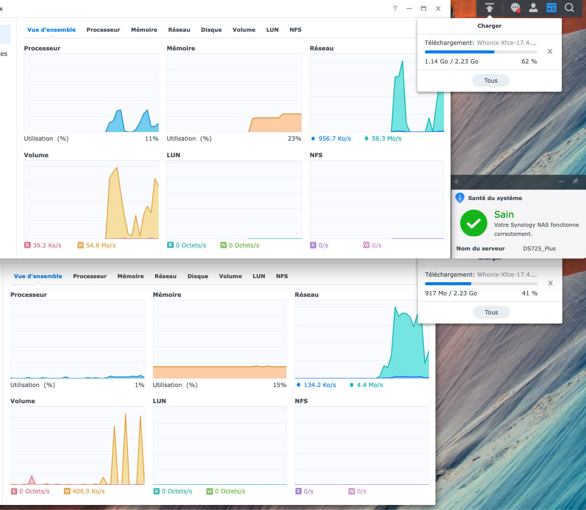 Test de vitesse de upload des synology DS723 plus versus DS725 +