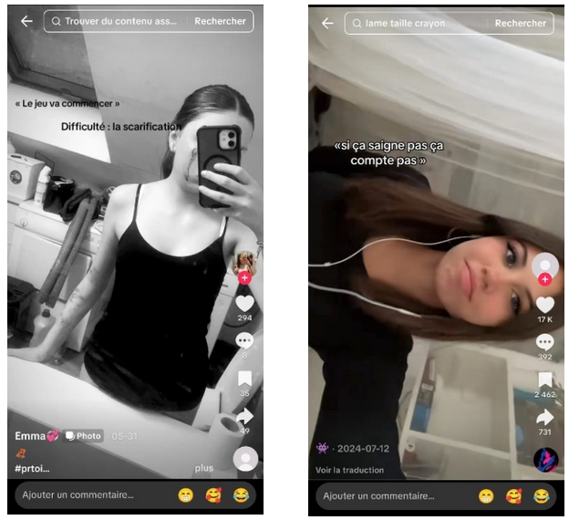 Images tiktok contenu alarmant scarification suicide, absence de modération